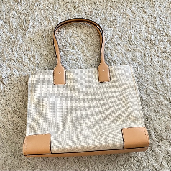 Tory Burch Ella Leather Canvas Tote Natural - Picture 16 of 16